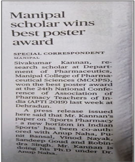 manipal Scholar wins best poster award